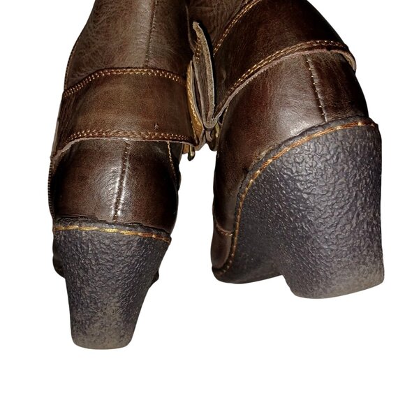 B.O.C. Brown Leather Buckle Zip Chunky Block Wedge Heel Boots Womens Size 9 - Picture 9 of 15